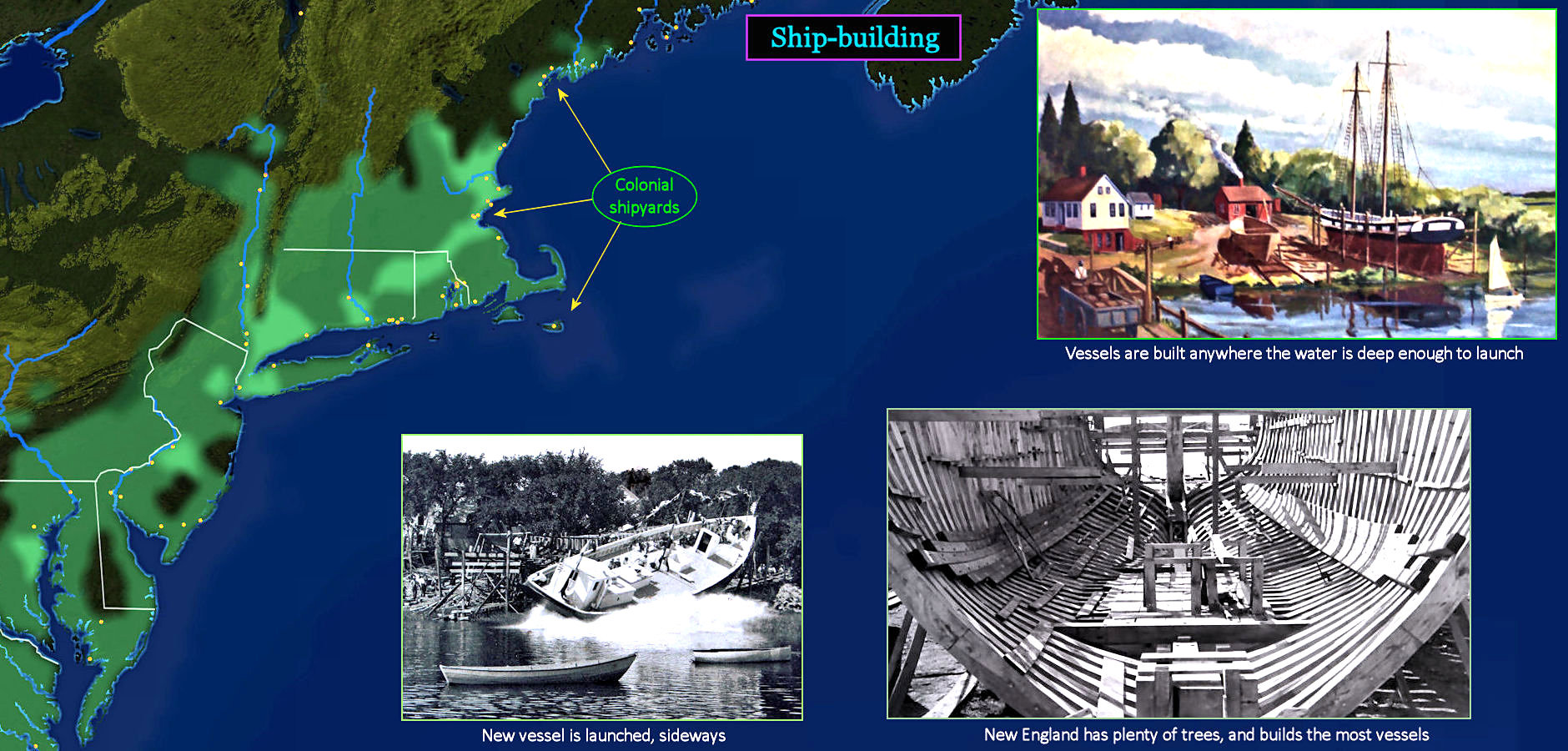 Colonial shipyards, 1760 map